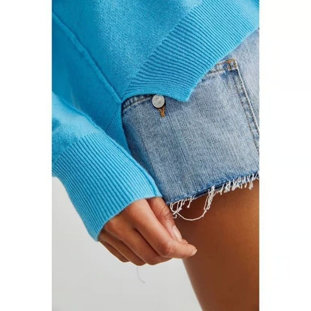 NEW~Women's Free People Harmony Cashmere V-Neck Sweater in Blue "Grecian Sea" XS - Picture 5 of 14